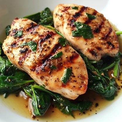 Grilled Chicken with Sautéed Spinach